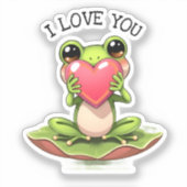 Cute Little Frog Holding a Heart | I Love You Sticker (Voorkant)
