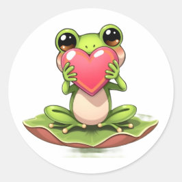 Cute Little Frog Holding a Heart Ronde Sticker