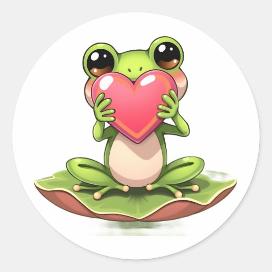 Cute Little Frog Holding a Heart Ronde Sticker (Voorkant)