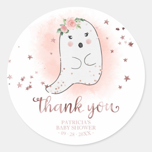 Cute Little Ghost Halloween Baby shower Bedankt Ronde Sticker (Voorkant)