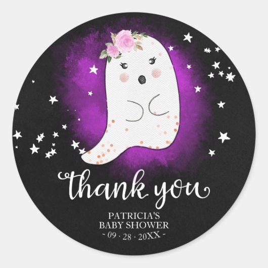Cute Little Ghost Halloween Baby shower Bedankt Ronde Sticker (Voorkant)