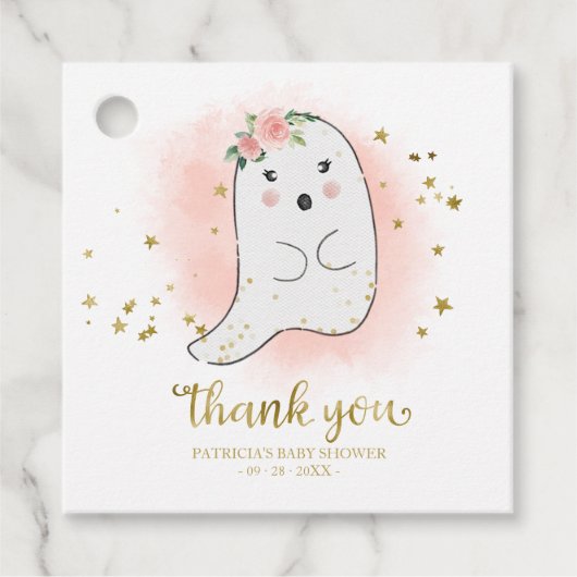 Cute Little Ghost Halloween Baby shower Dank je Bedankjes Labels (Voorkant)