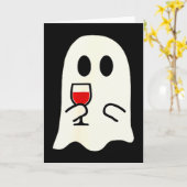 Cute Little Ghost Red Wine Gl Halloween  Kaart (Gele Bloem)
