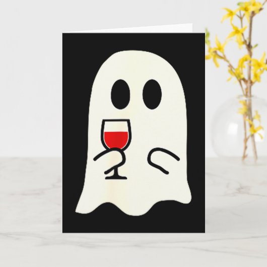 Cute Little Ghost Red Wine Gl Halloween  Kaart (Gele Bloem)