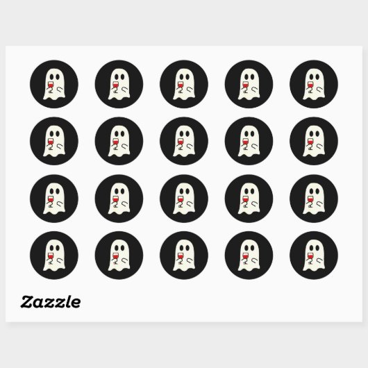 Cute Little Ghost Red Wine Gl Halloween  Ronde Sticker (Vel)
