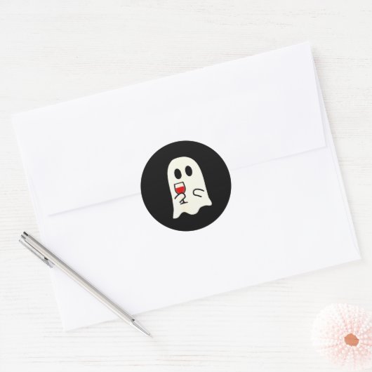 Cute Little Ghost Red Wine Gl Halloween Ronde Sticker (Envelop)