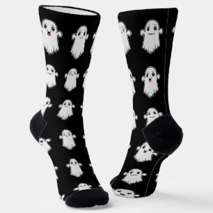 Cute Little Ghosts Patroon Halloween Zwart Wit Sokken