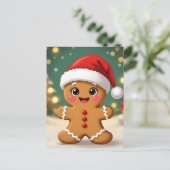 Cute little gingerbread man with Christmas hat Briefkaart (Staand voorkant)