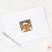 Cute little gingerbread man with Christmas hat Vierkante Sticker (Envelop)