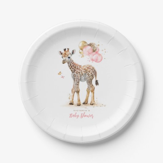 Cute Little Giraffe Modern Boho Pink Brown Papieren Bordje (Voorkant)
