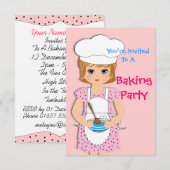 Cute Little Girl Baking Thmed Party Kaart (Voorkant / Achterkant)