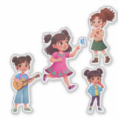 Cute Little Girl Cartoon Character Vinyl Sticker  (Voorkant)