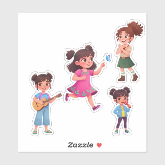Cute Little Girl Cartoon Character Vinyl Sticker  (Vel)