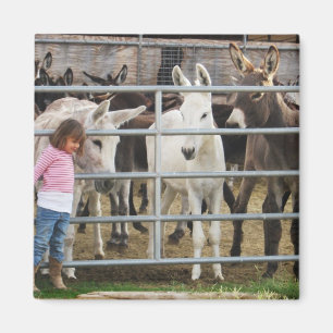 Cute Little Girl en Donkeys Magneet