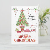 Cute Little Girl Hamster Merry kerst Feestdagenkaart (Staand voorkant)