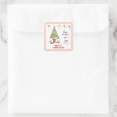 Cute Little Girl Hamster Merry kerst Vierkante Sticker (Tas)