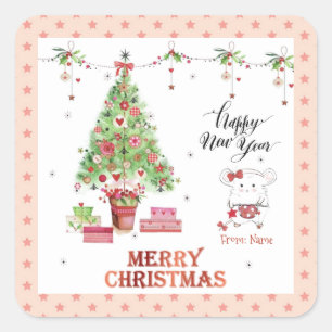 Cute Little Girl Hamster Merry kerst Vierkante Sticker