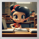 Cute Little Girl in de klas van het moderne school Poster (Voorkant)