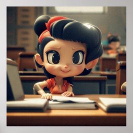 Cute Little Girl in de klas van het moderne school Poster