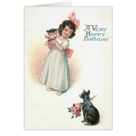 Cute Little Girl Kitten Puppy Rozen