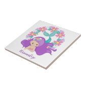 Cute Little Girl Mermaid Purple Pink Personalized Tegeltje (Zijkant)