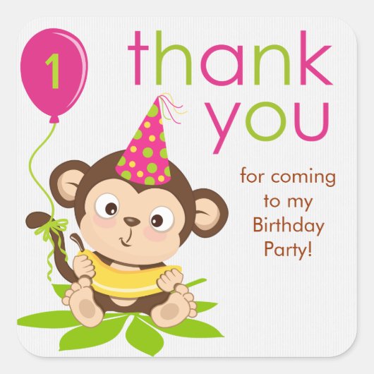 Cute Little Girl Monkey Bedankt Sticker (Voorkant)