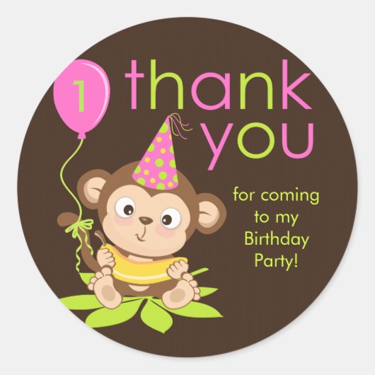 Cute Little Girl Monkey Bedankt Sticker (Voorkant)