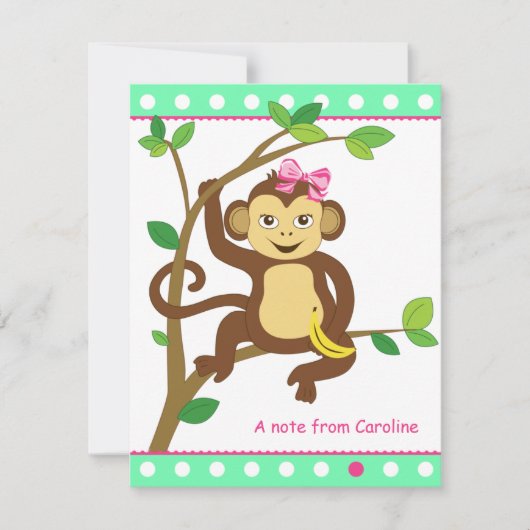 Cute Little Girl Monkey-briefkaart Notitiekaartje (Voorkant)