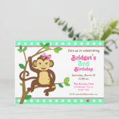 Cute Little Girl Monkey Invitation Kaart (Staand voorkant)