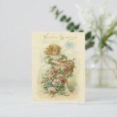 Cute Little Girl Pink Roses Briefkaart (Staand voorkant)