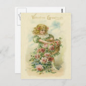 Cute Little Girl Pink Roses Briefkaart (Voorkant / Achterkant)