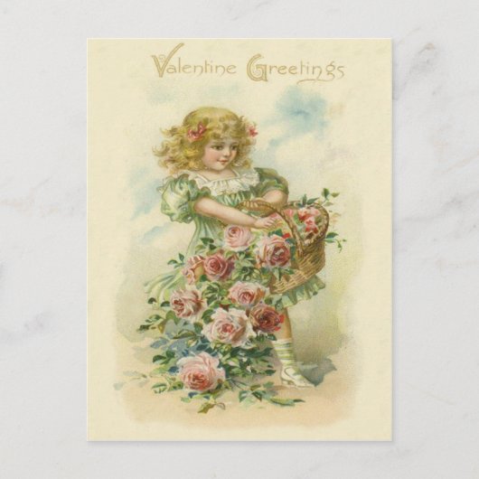 Cute Little Girl Pink Roses Briefkaart (Voorkant)