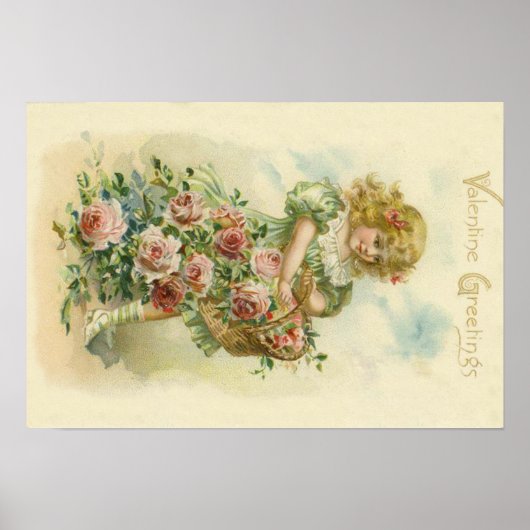 Cute Little Girl Pink Roses Poster (Voorkant)