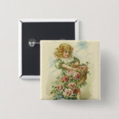 Cute Little Girl Pink Roses Vierkante Button 5,1 Cm (Voorkant /achterkant)