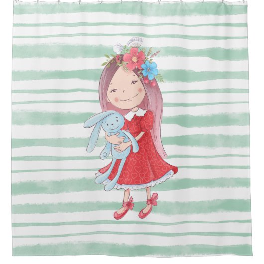 Cute Little Girl stuffed Bunny Speelgoed Animal Ki Douchegordijn (Voorkant)
