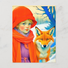 Cute Little Girl With Fox Chritmas  Briefkaart