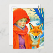 Cute Little Girl With Fox Chritmas  Briefkaart (Voorkant / Achterkant)