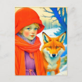 Cute Little Girl With Fox Chritmas  Briefkaart (Voorkant)