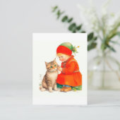 Cute Little Girl With Kitten Chritmas  Briefkaart (Staand voorkant)