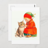Cute Little Girl With Kitten Chritmas  Briefkaart (Voorkant / Achterkant)