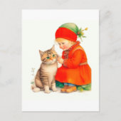 Cute Little Girl With Kitten Chritmas  Briefkaart (Voorkant)