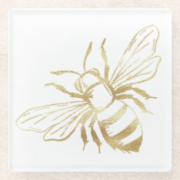 Cute Little Golden Bee Glass Onderzetter