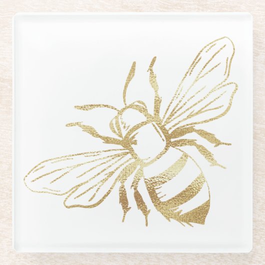 Cute Little Golden Bee Glass Onderzetter (Voorkant)