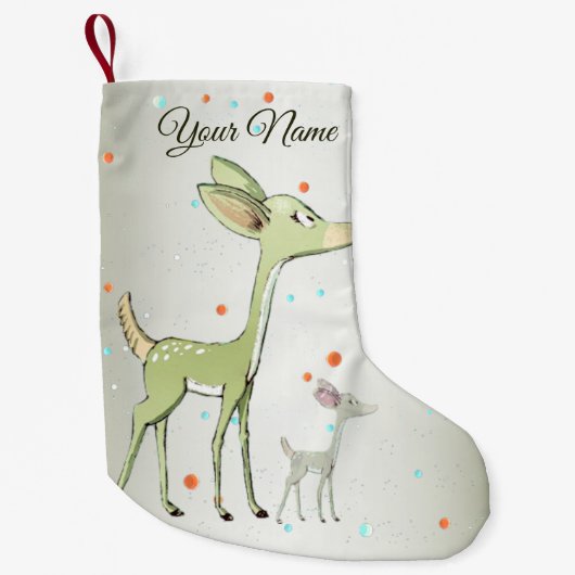 Cute Little Green Deers Winter Holidays Kleine Kerstsok (Voorkant)