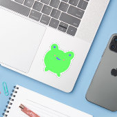 Cute Little Green Frog Sticker (Laptop met iPhone)