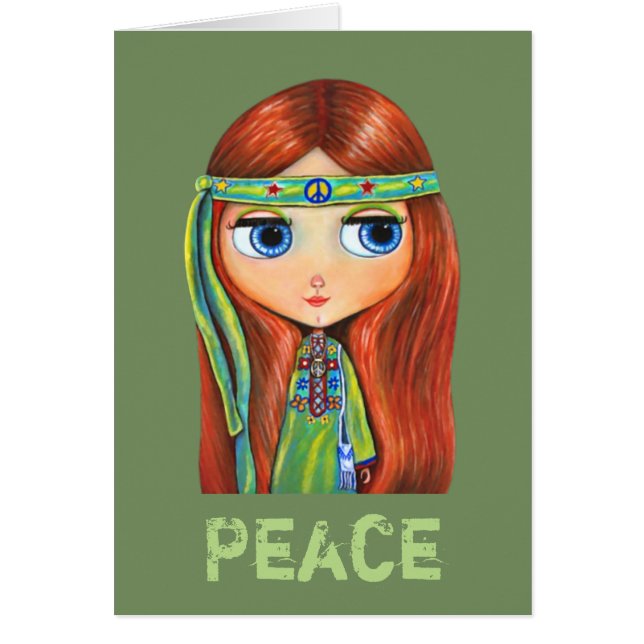 Cute Little Green Hippie Girl Peace Sign (Voorkant)