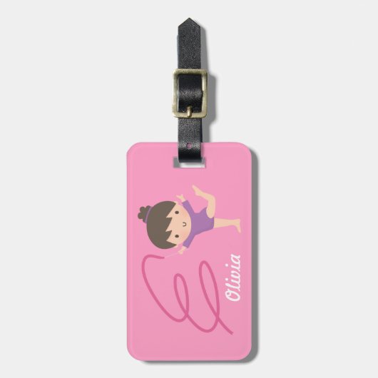 Cute Little Gymnast Girl en Ribbon Gymnastics Bagagelabel (Voorkant verticaal)