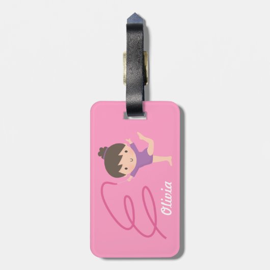 Cute Little Gymnast Girl en Ribbon Gymnastics Bagagelabel (Achterkant verticaal)