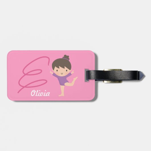 Cute Little Gymnast Girl en Ribbon Gymnastics Bagagelabel (Achterkant horizontaal)