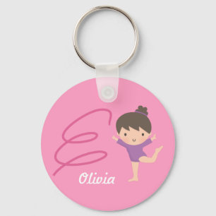 Cute Little Gymnast Girl en Ribbon Gymnastics Sleutelhanger
